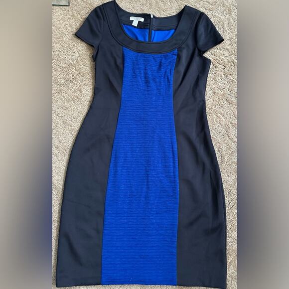 London Style Royal Blue and Black Midi Dress. Day into night. Short sleeve. 10P - Picture 1 of 7